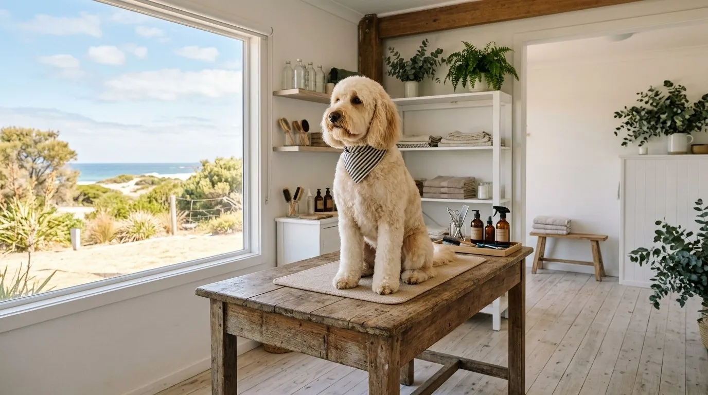 Freshly groomed golden doodle